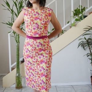 Pink floral print dress with detachable belt